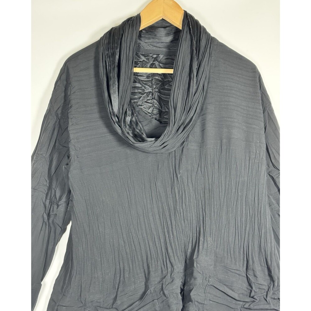 Babette SF Art To Wear Tunic Blouse Small Black Crinkle Scarf Top Minimalist - Picture 5 of 14